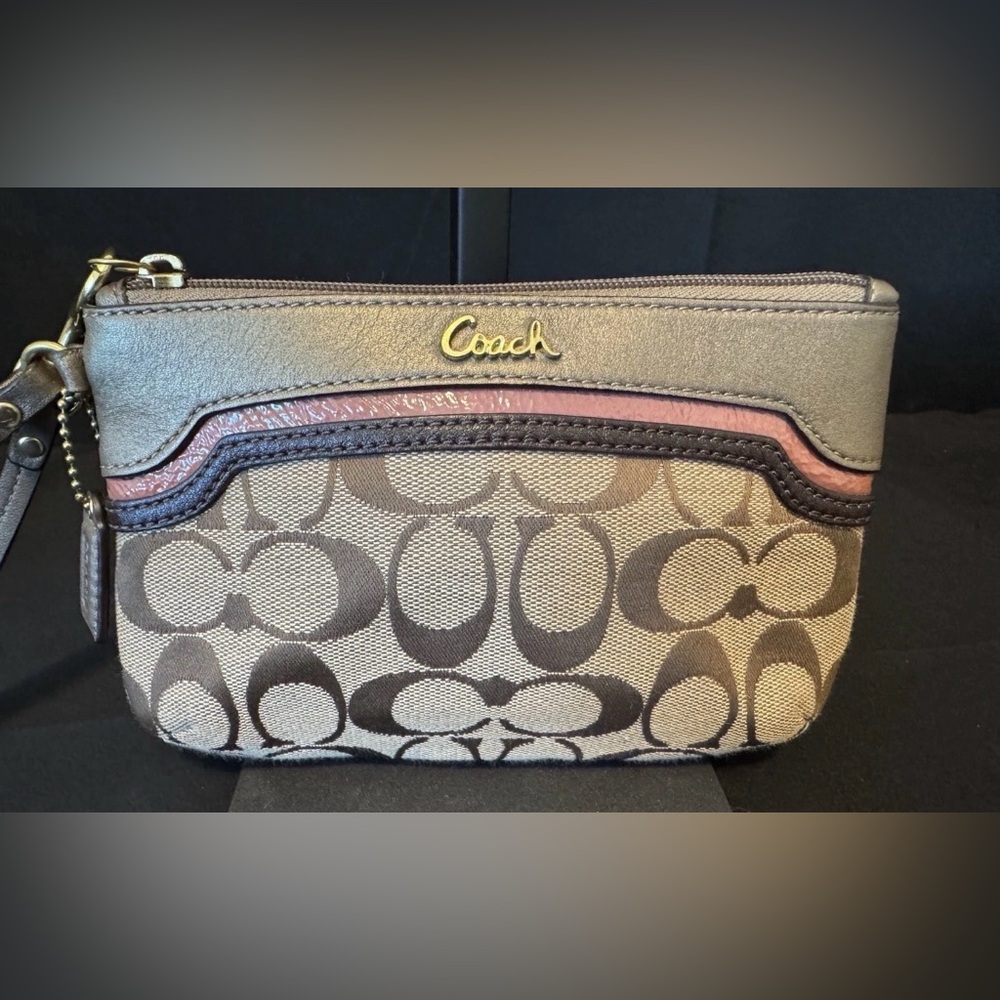Coach Brown and Tan Signature Wristlet